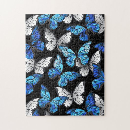 Dunkles Nahtloses Muster mit blauen Schmetterlinge Puzzle (Vertikal)
