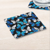 Dunkles Nahtloses Muster mit blauen Schmetterlinge Rechteckiger Pappuntersetzer (angewinkelt)
