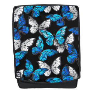 Dunkles Nahtloses Muster mit blauen Schmetterlinge Rucksack