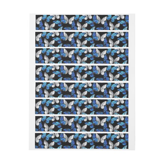 Dunkles Nahtloses Muster mit blauen Schmetterlinge Rundum-Adressaufkleber (Bogen)