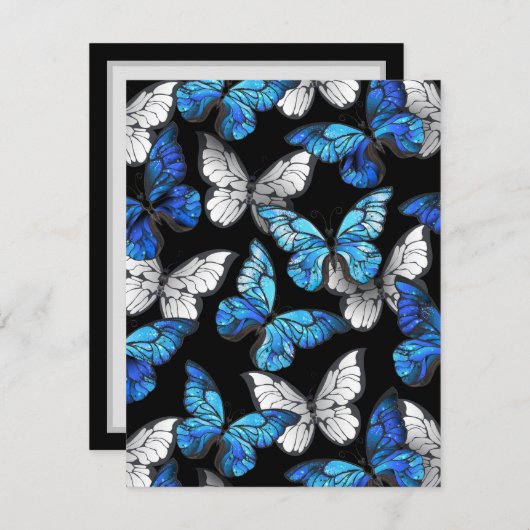 Dunkles Nahtloses Muster mit blauen Schmetterlinge Save The Date (Vorne/Hinten)