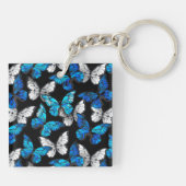 Dunkles Nahtloses Muster mit blauen Schmetterlinge Schlüsselanhänger (Rückseite)