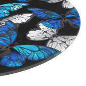 Dunkles Nahtloses Muster mit blauen Schmetterlinge Schneidebrett (Ecke)