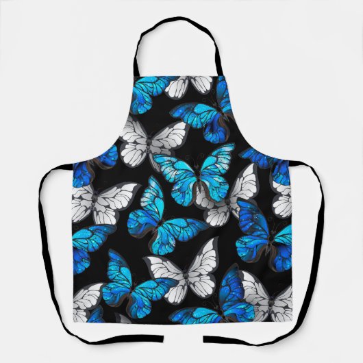 Dunkles Nahtloses Muster mit blauen Schmetterlinge Schürze (Vorderseite)