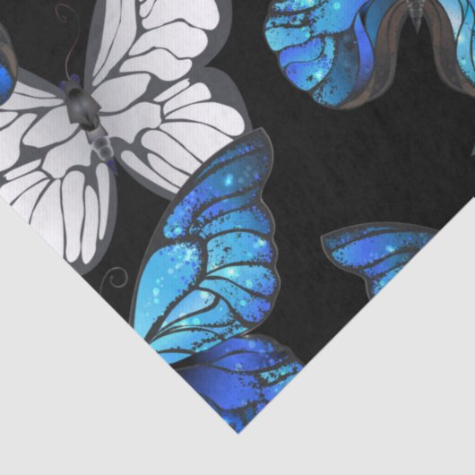 Dunkles Nahtloses Muster mit blauen Schmetterlinge Seidenpapier (Detail)