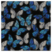 Dunkles Nahtloses Muster mit blauen Schmetterlinge Stoff (Nahaufnahme)