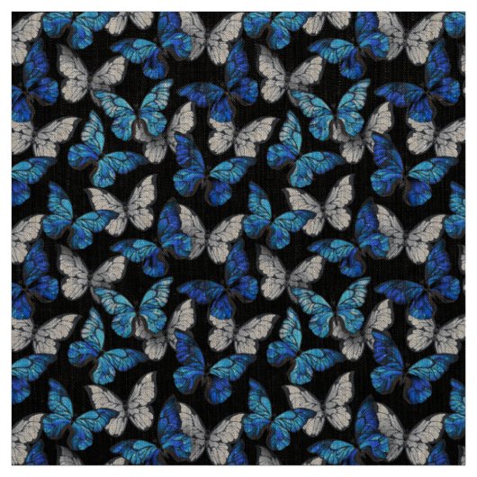 Dunkles Nahtloses Muster mit blauen Schmetterlinge Stoff (Muster)
