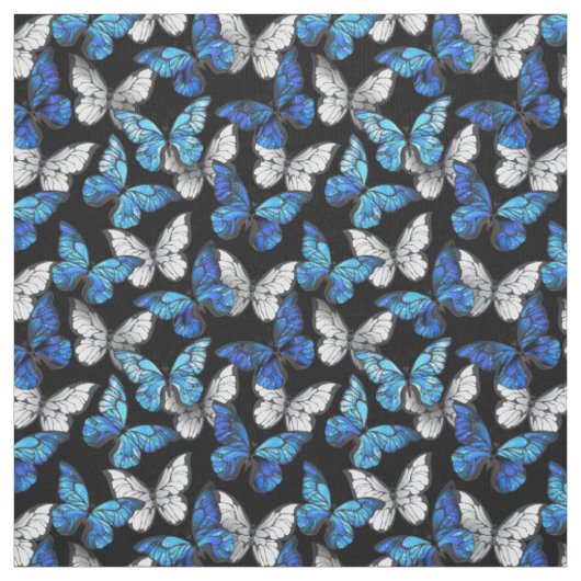 Dunkles Nahtloses Muster mit blauen Schmetterlinge Stoff (Muster)