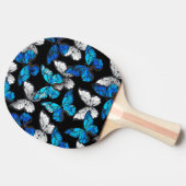 Dunkles Nahtloses Muster mit blauen Schmetterlinge Tischtennis Schläger (Seitenansicht)
