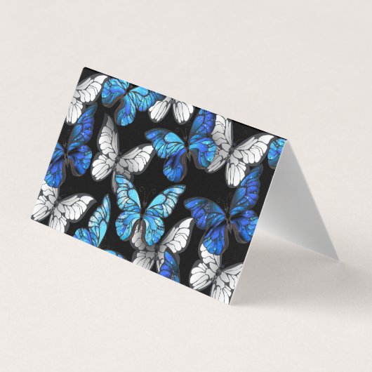 Dunkles Nahtloses Muster mit blauen Schmetterlinge Visitenkarten (Rückseite)