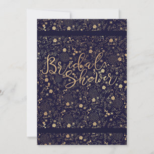 Dunkles Navy Blue & Gold Elegantes Brautparty Einladung