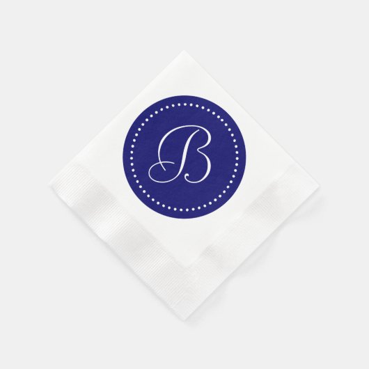 Dunkles Navy Blue/White Dot Monogramm Serviette (Ecke)