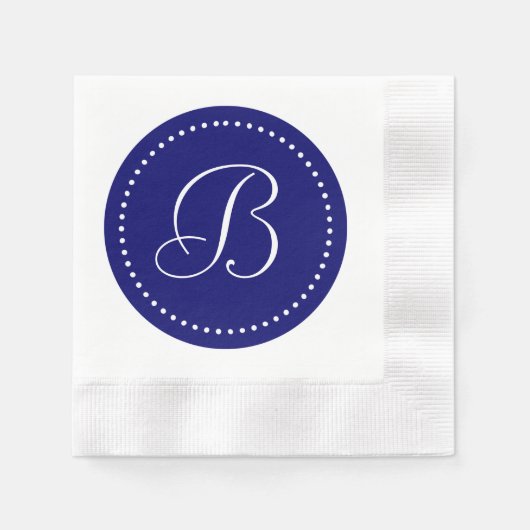 Dunkles Navy Blue/White Dot Monogramm Serviette (Vorderseite)