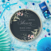 Dunkles Navy Blush Greenery Bloral Brautparty Pappteller (Party)