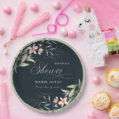 Dunkles Navy Blush Greenery Bloral Brautparty Pappteller (Party)