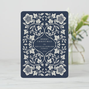 Dunkles Navy und cremefarbene Holzschnitt-Winter-B Feiertagskarte