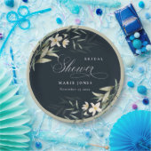 Dunkles Navy Weiß Greenery Blumengebirge Brautpart Pappteller (Party)