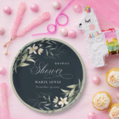 Dunkles Navy Weiß Greenery Blumengebirge Brautpart Pappteller (Party)