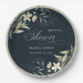 Dunkles Navy Weiß Greenery Blumengebirge Brautpart Pappteller (Vorderseite)