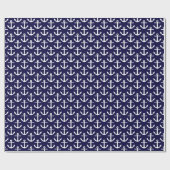 Dunkles Navy White Nautic Anchors Muster Geschenkpapier (Flach)