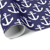 Dunkles Navy White Nautic Anchors Muster Geschenkpapier (Rolleneckpunkt)