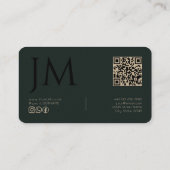 Dunkles Obsidian Khaki Schwarz Monogramm QR-Code M Visitenkarte (Rückseite)