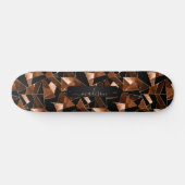 Dunkles Orangen-, Schwarz- und Gold-Abstraktes Mus Skateboard (Horizontal)