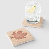 Dunkles Orangenleaf auf Creme Steinuntersetzer (Seitenansicht)