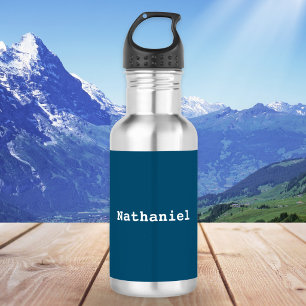 Dunkles Ozeanblau Minimales Einfaches Personalisie Edelstahlflasche