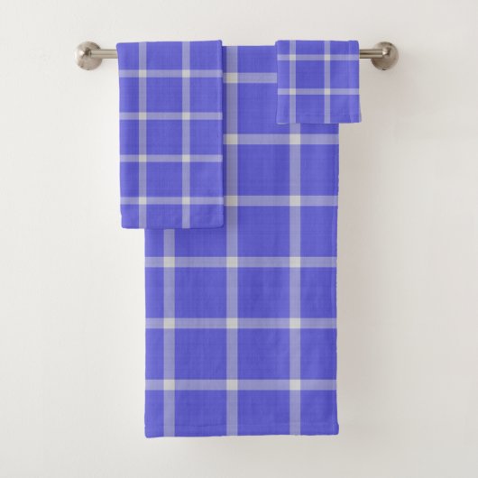 Dunkles Periwinkle-Fensterpaneel-Gingham-Karo Badhandtuch Set (Insitu)