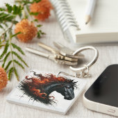 Dunkles Pferd mit fiery Mane Schlüsselanhänger (Vorderseite rechts)