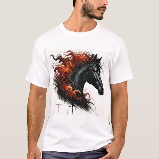 Dunkles Pferd mit fiery Mane T-Shirt (Vorderseite)