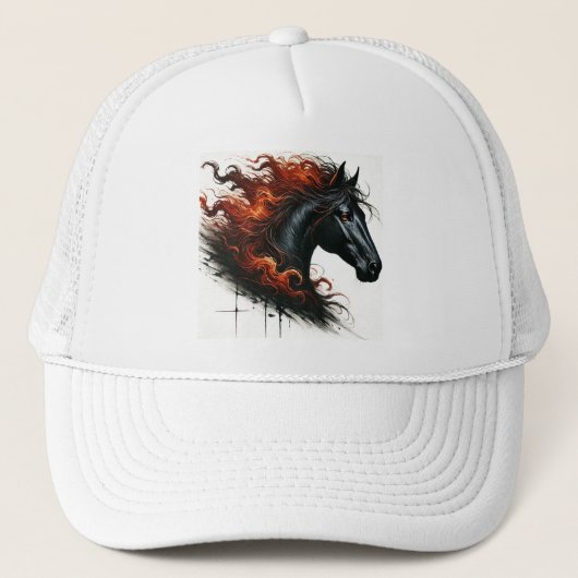 Dunkles Pferd mit fiery Mane Truckerkappe (Vorderseite)