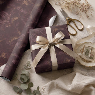Dunkles Pflaumen-Blumenmuster | Luxuriöse Vintage- Geschenkpapier