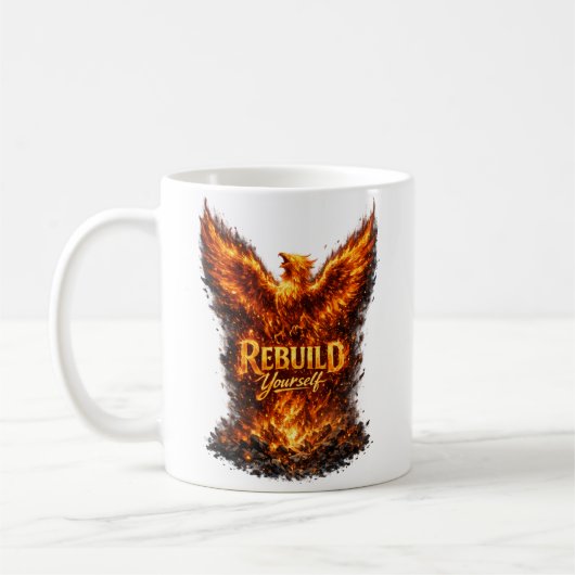 Dunkles Phoenix-Motivationsdesign Kaffeetasse (Links)