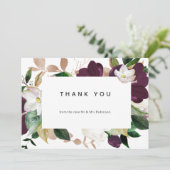 Dunkles Plum Velvet Floral Wedding Foto Dankeskarte (Stehend Vorderseite)