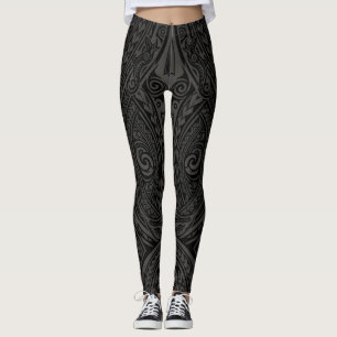 Dunkles polynesisches Stammes-Tatau-Volldruckmuste Leggings