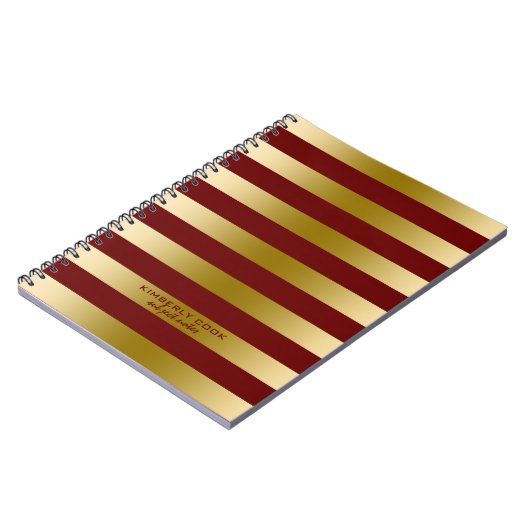 Dunkles Red & Gold Streifen Muster Notizblock (Linke Seite)