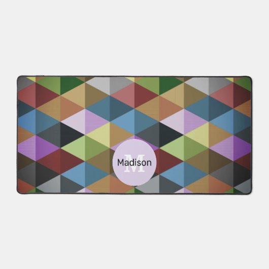 Dunkles Retro-farbiges Dreiecksmuster Monogramm Schreibtischunterlage (Vorderseite)