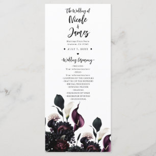 Dunkles romantisches Hochzeitsprogramm mit Blumenm Programm