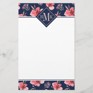 Dunkles rosa Aquarell-Muster des Monogramm-  Briefpapier