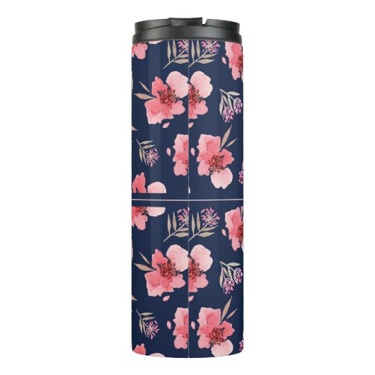 Dunkles rosa Aquarell-Muster des Monogramm-| Thermosbecher (Rückseite)