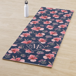 Dunkles rosa Aquarell-Muster des Monogramm-  Yogamatte