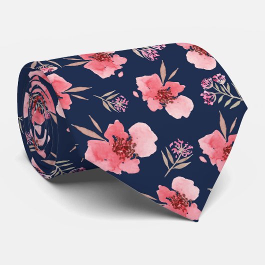 Dunkles rosa Aquarell-Muster Krawatte (Gerollt)