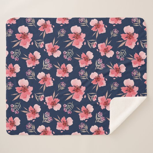 Dunkles rosa Aquarell-Muster Sherpadecke (Vorderseite (Horizontal))