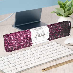 Dunkles Rosa falscher glänzender Glitter Funkeln M Namensplakette