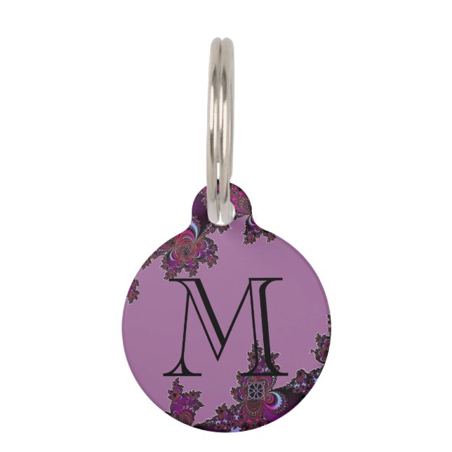 Dunkles rosa keltisches Fraktal Design Haustiermarke (Rückseite)