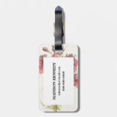 Dunkles rosa mit Blumenspritzen Gepäckanhänger (Rückseite vertikal)