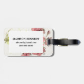 Dunkles rosa mit Blumenspritzen Gepäckanhänger (Rückseite horizontal)