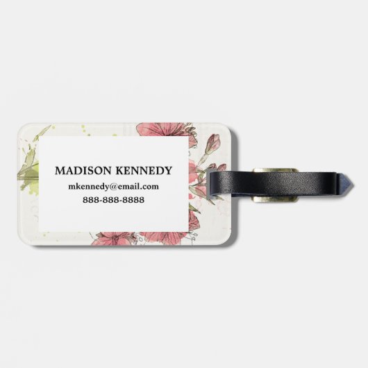 Dunkles rosa mit Blumenspritzen Gepäckanhänger (Rückseite horizontal)